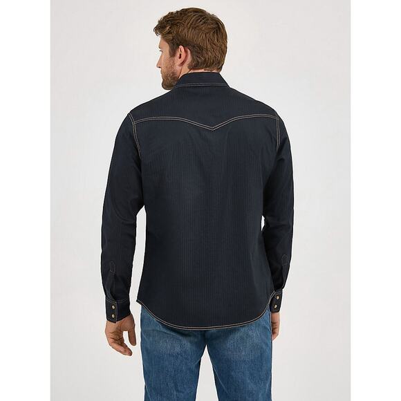 MEN'S WRANGLER RETRO® LONG SLEEVE WESTERN SNAP SOLID DOBBY SHIRT - Picture 8 of 8